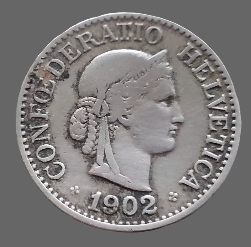Antique 1902 coin Swiss 10 Rappen Switzerland CONFŒDERATIO Helvetica