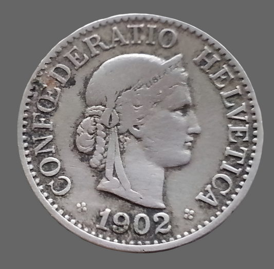 Moneda antigua de 1902 Suiza 10 Rappen Suiza CONFŒDERATIO Helvetica