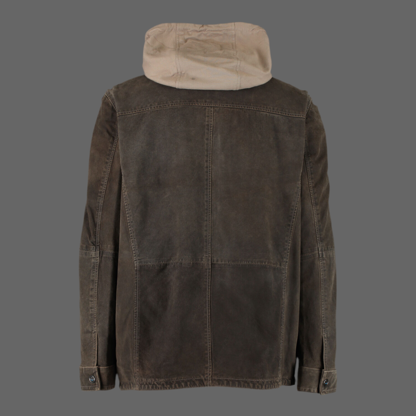 ENGBERS GERMANY Leather Jacket with hood Brownish Khaki GREY WASH