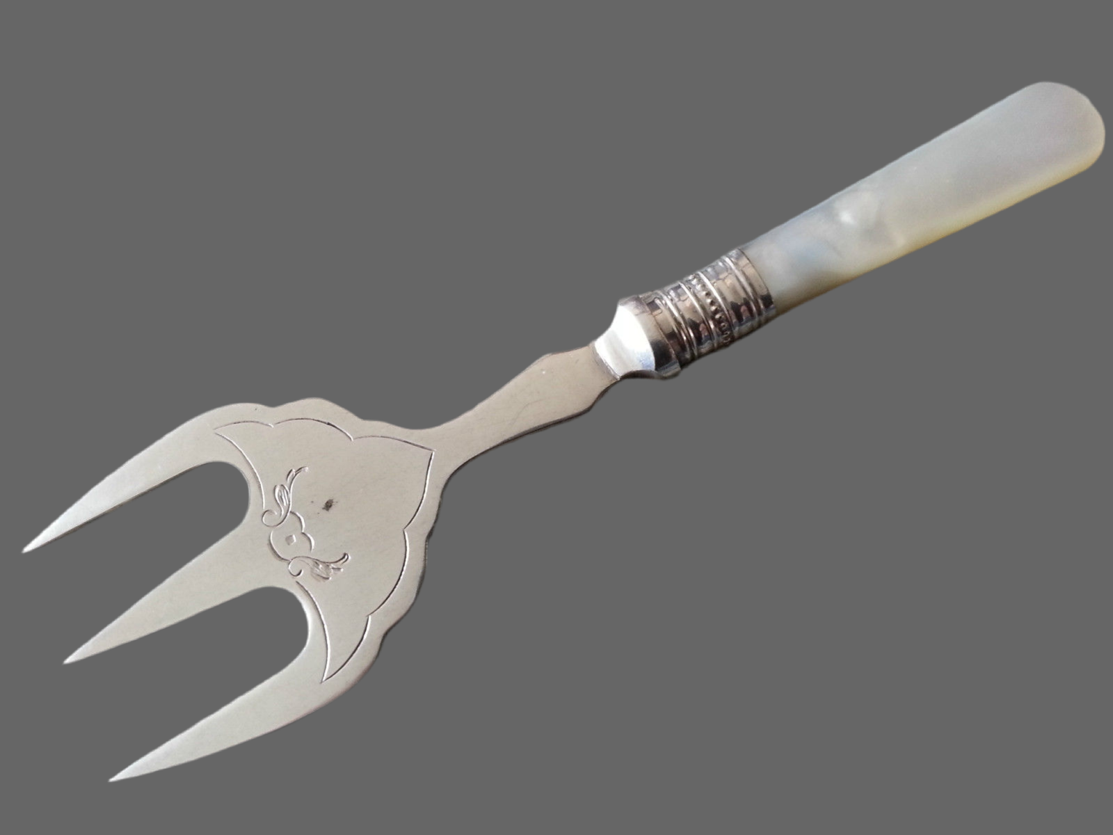 Antique silver plated fish fork with Nacre MOP handle