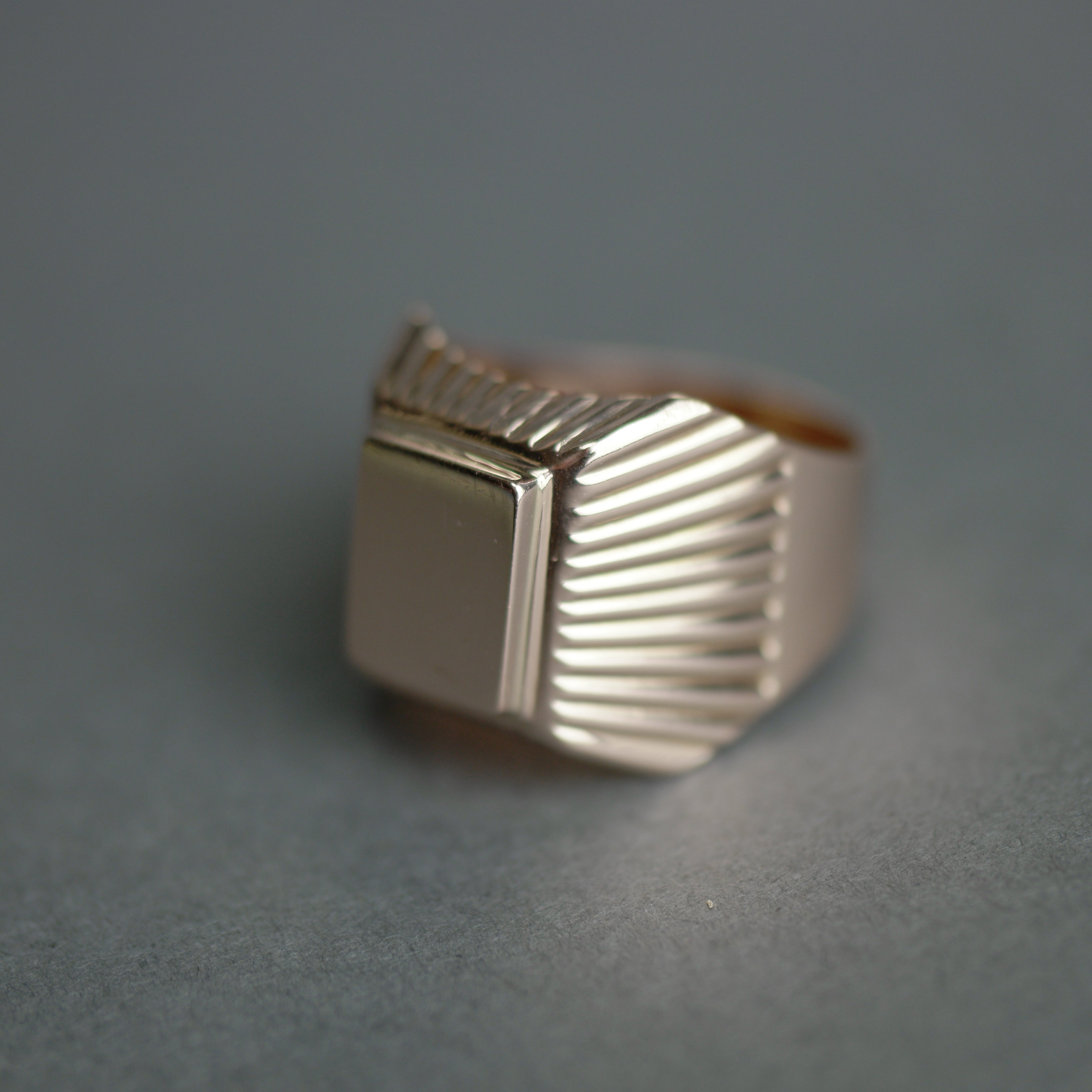 Vintage 14k Gold Wide Grooved Squared Signet Ring
