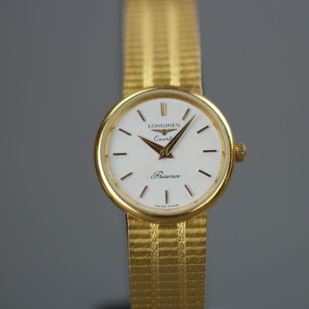Longines Presence ladies quartz wristwatch 9ct gold case and bracelet