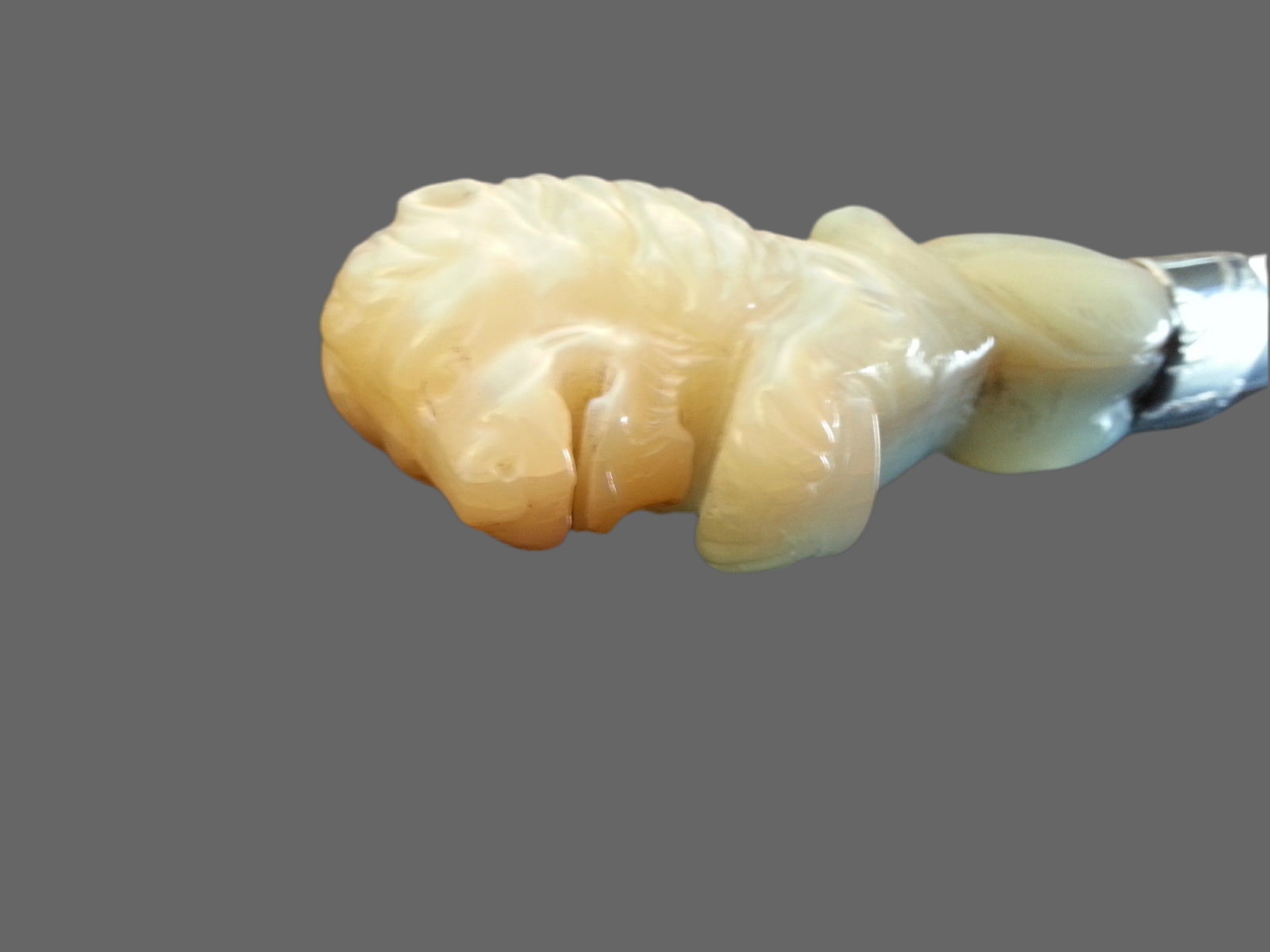 Vintage sterling silver letter opener Mother of pearl lion beast handle