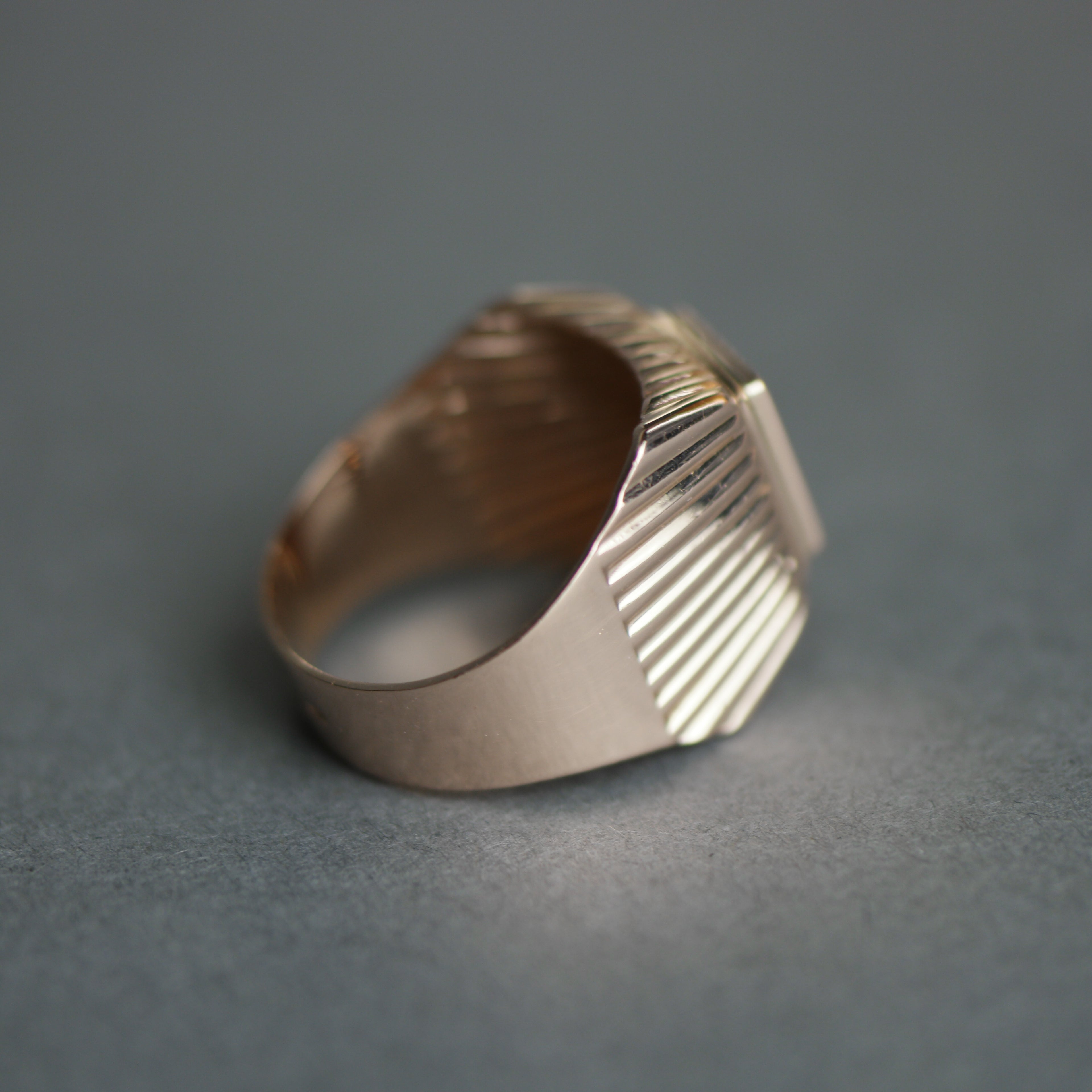 Vintage 14k Gold Wide Grooved Squared Signet Ring