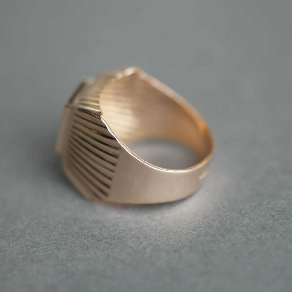 Vintage 14k Gold Wide Grooved Squared Signet Ring