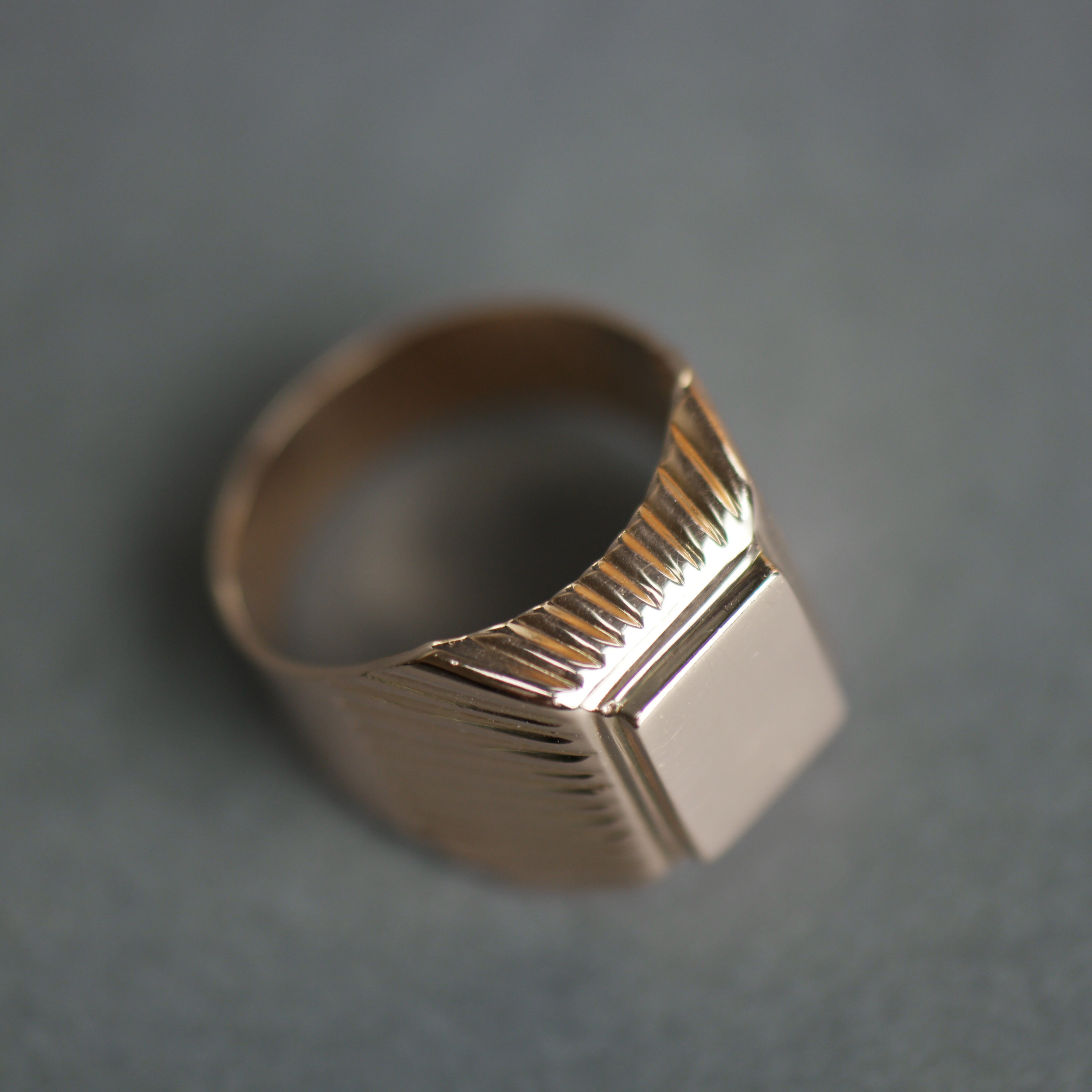 Vintage 14k Gold Wide Grooved Squared Signet Ring