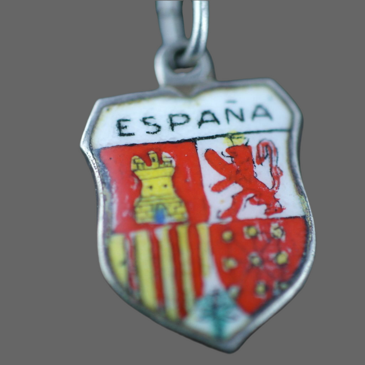 Vintage enamel solid silver charm pendant ESPANA rare SPAIN 800 nice gift