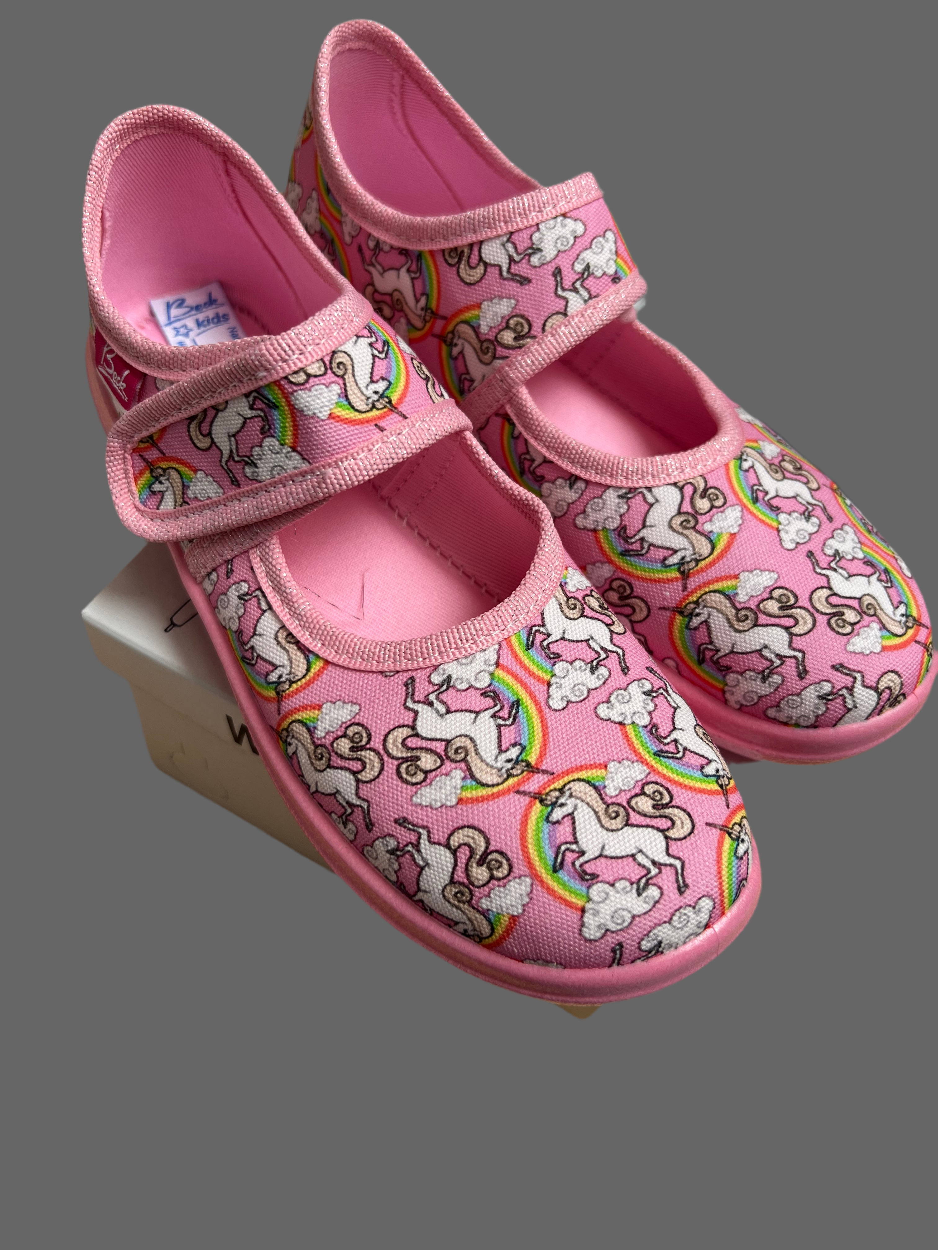 Beck Cotton Rainbow Pink Shoes White Unicorns UK kids Size 12 EU 31 slippers great for dancing or climbing
