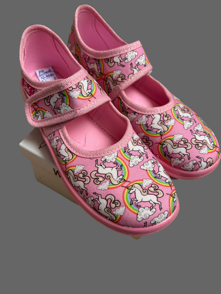 Beck Cotton Rainbow Slipper Pink Shoes White Unicorns UK kids Size 12 EU 31