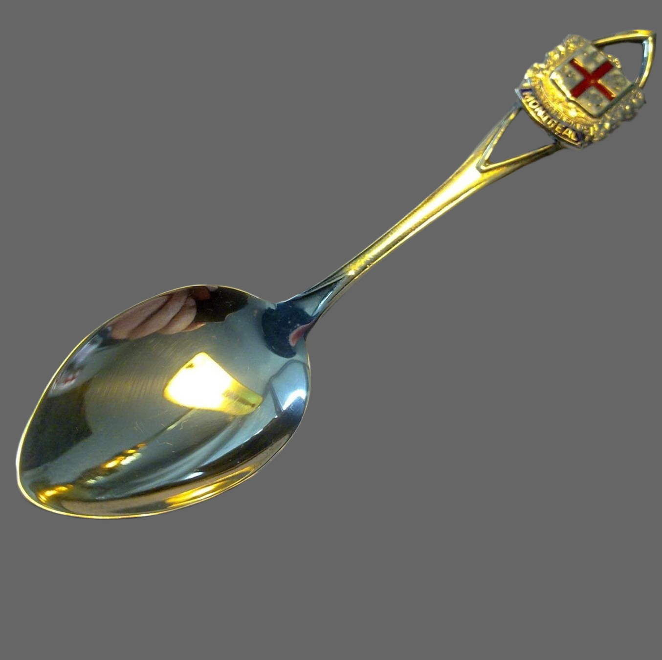 Cuchara de esmalte de plata maciza vintage Canadá Montreal STERLING Regalo de bautizo