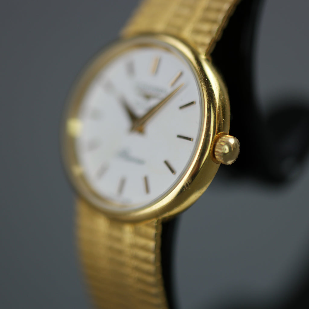 Longines Presence ladies quartz wristwatch 9ct gold case and bracelet