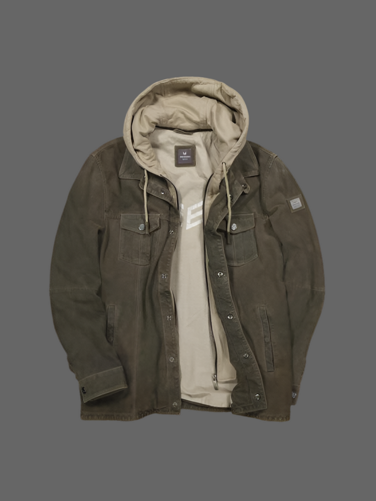 ENGBERS GERMANY Leather Jacket with hood Brownish Khaki