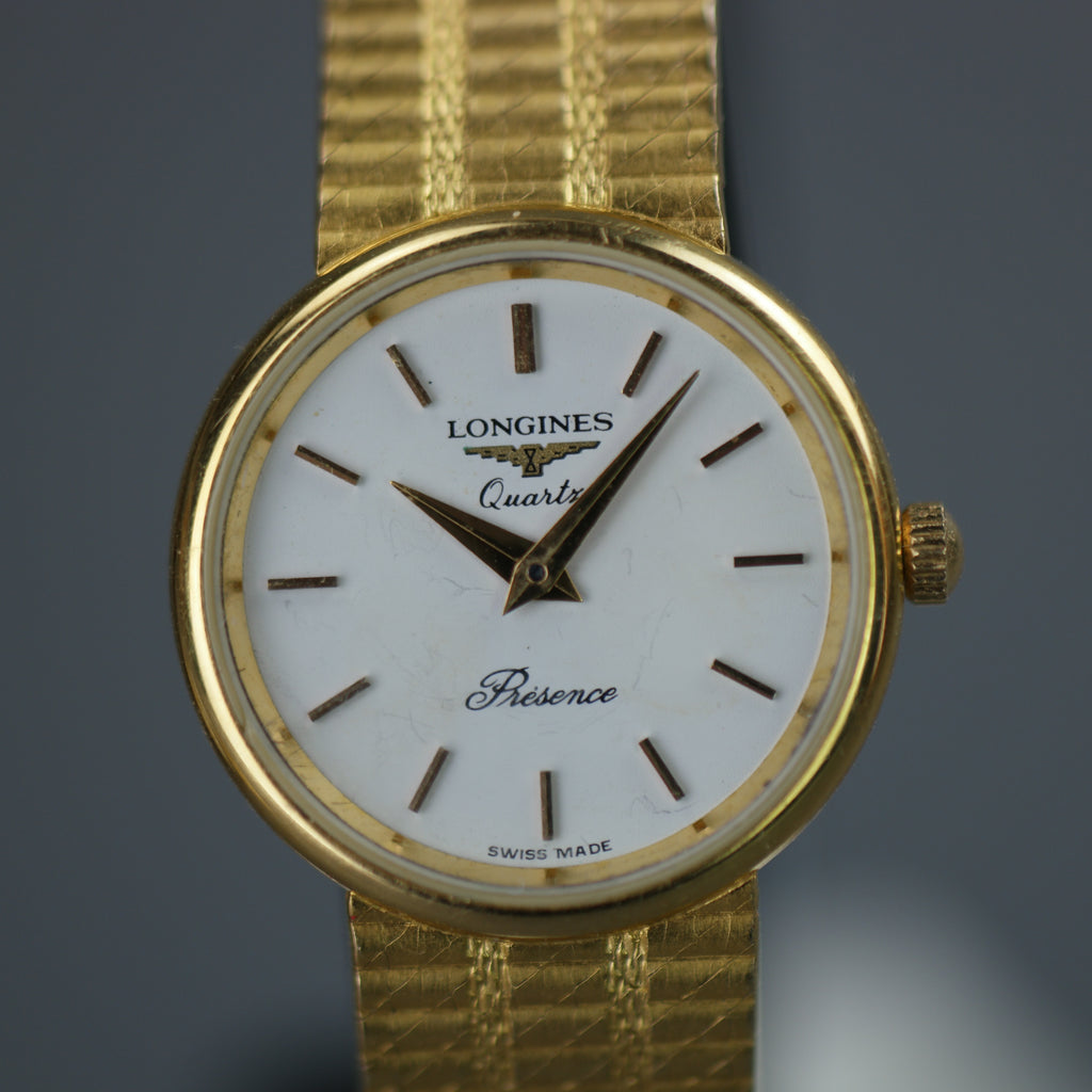 Longines Presence ladies quartz wristwatch 9ct gold case and bracelet