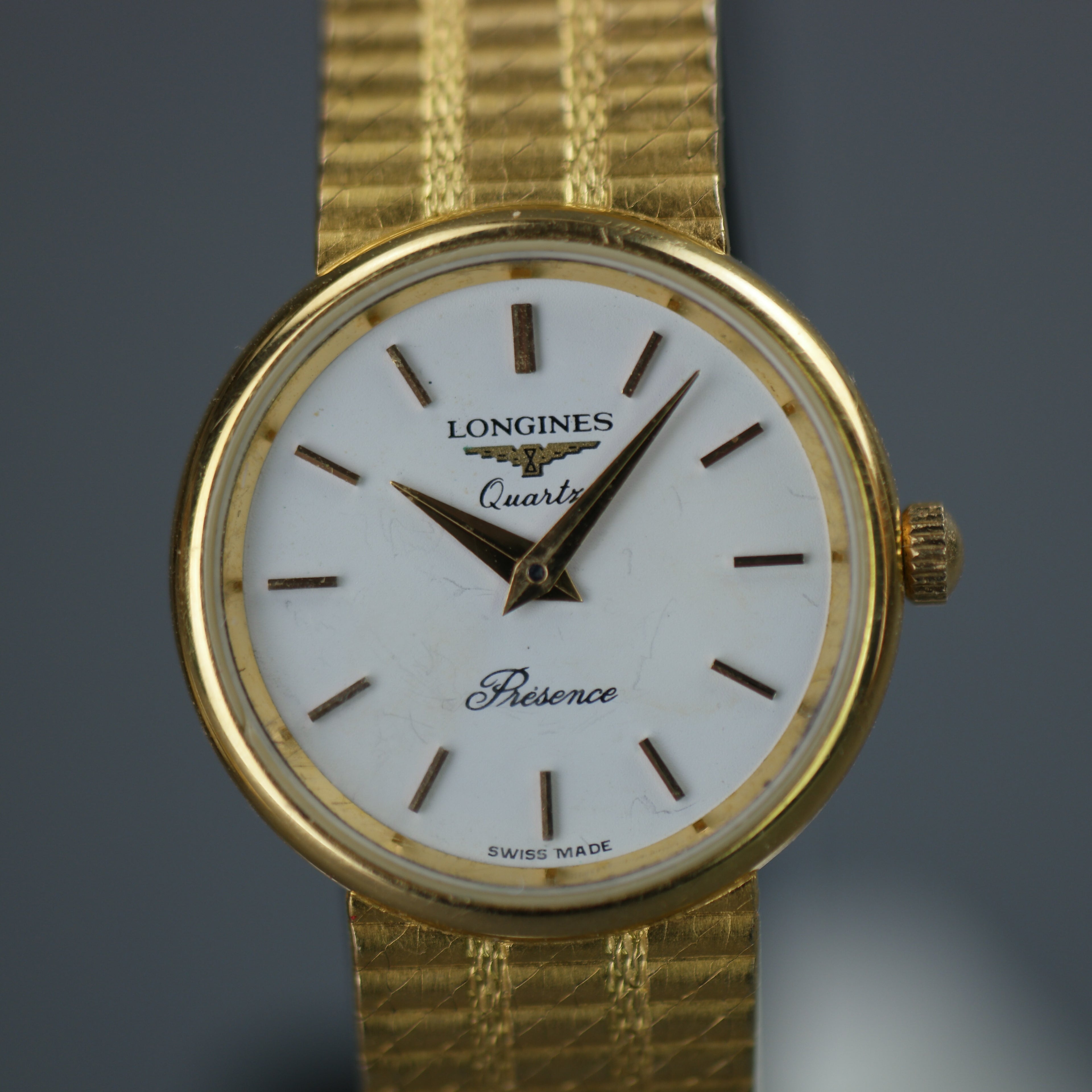 Longines Presence ladies quartz wristwatch 9ct gold case and bracelet