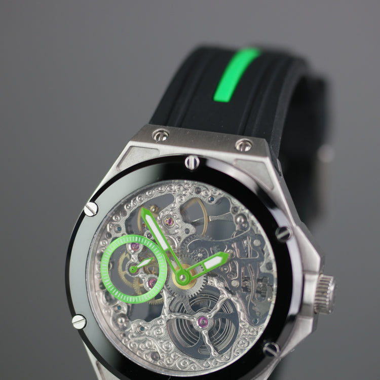 Reloj de pulsera mecánico Constantin Weisz Skeleton con correa de silicona negra