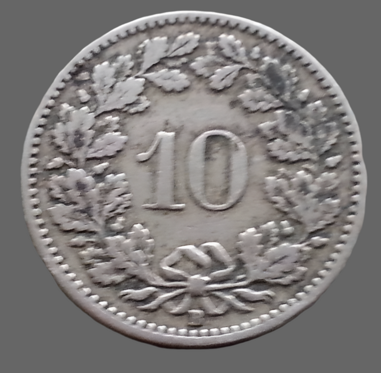 Antique 1902 coin Swiss 10 Rappen Switzerland CONFŒDERATIO Helvetica