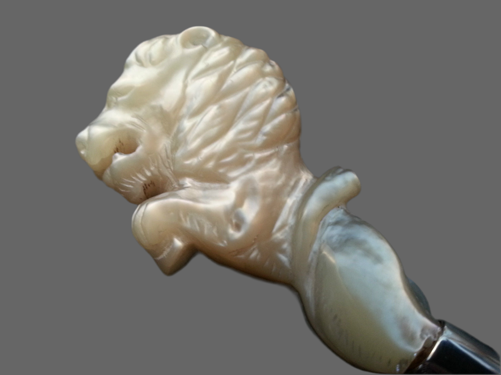 Vintage sterling silver letter opener Mother of pearl lion beast handle