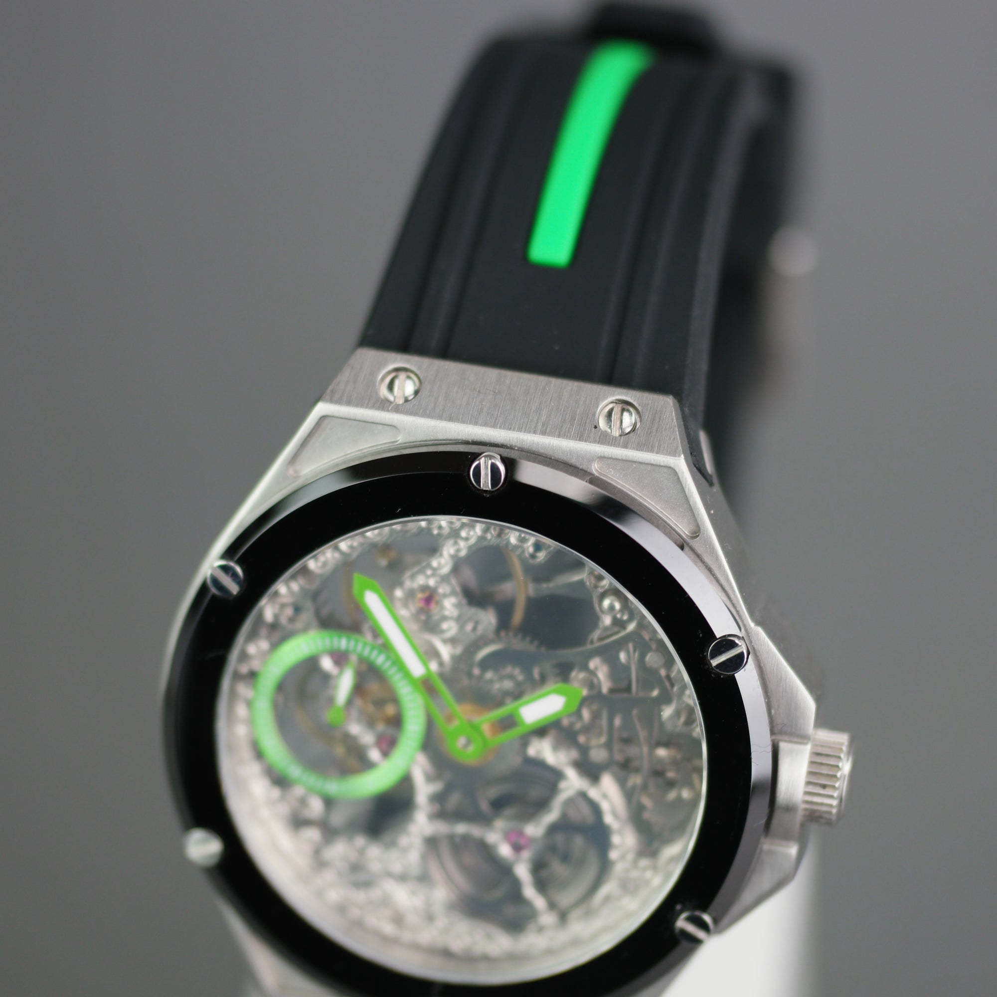 Constantin Weisz Skeleton mechanical wrist watch with black silicone strap