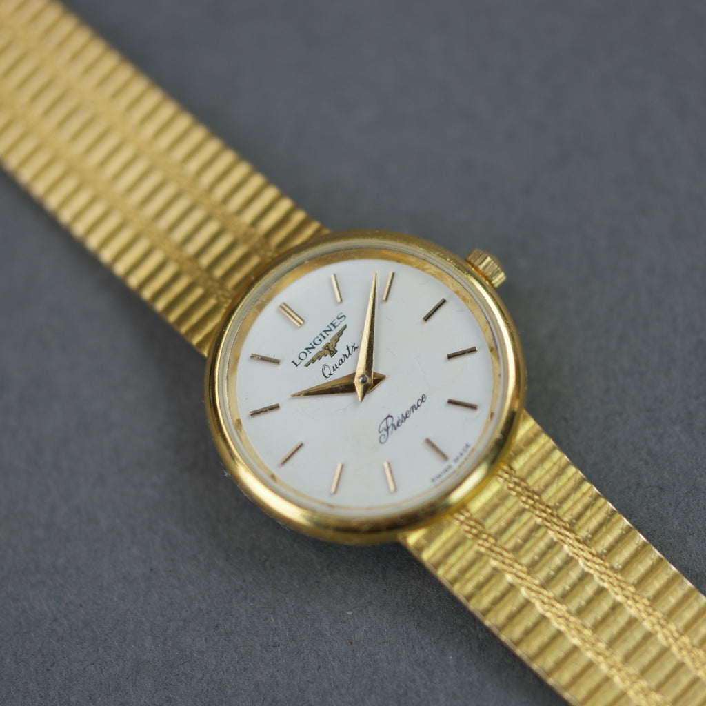 Longines Presence ladies quartz wristwatch 9ct gold case and bracelet