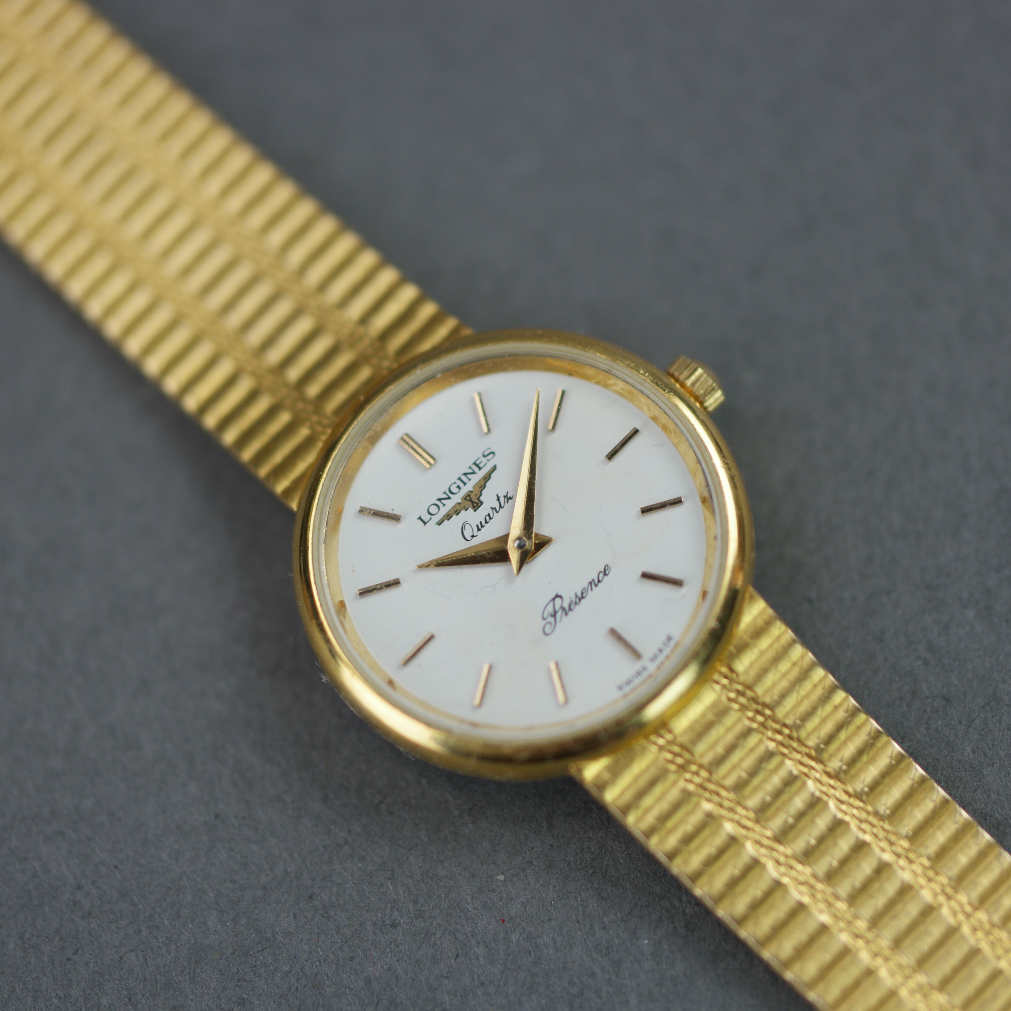 Longines Presence ladies quartz wristwatch 9ct gold case and bracelet