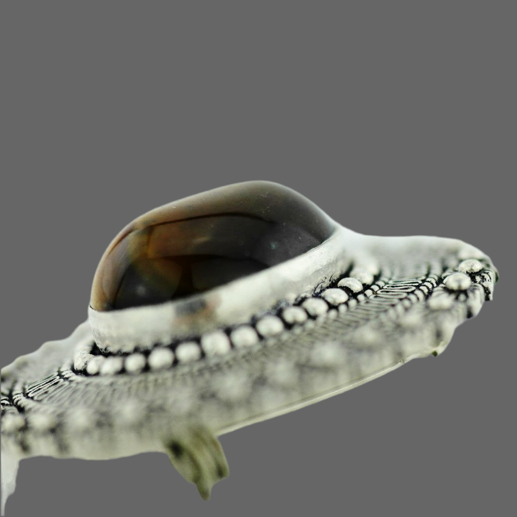 Vintage solid silver pin brooch with Tiger Eye gemstone cabochon Jerusalem 950