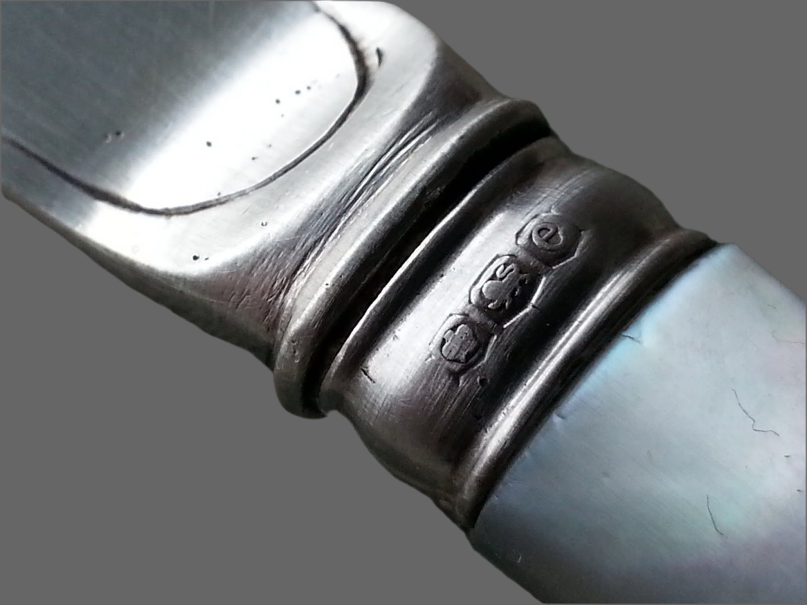 Antique 1893 sterling silver knife Nacre MOP handle Birmingham