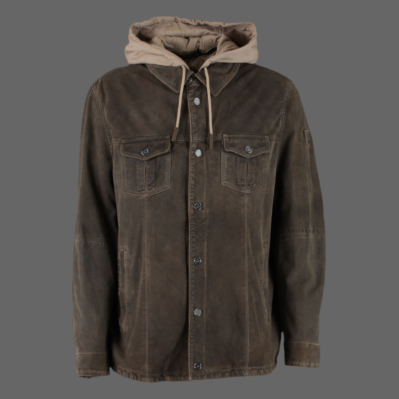 ENGBERS GERMANY Leather Jacket with hood Brownish Khaki GREY WASH