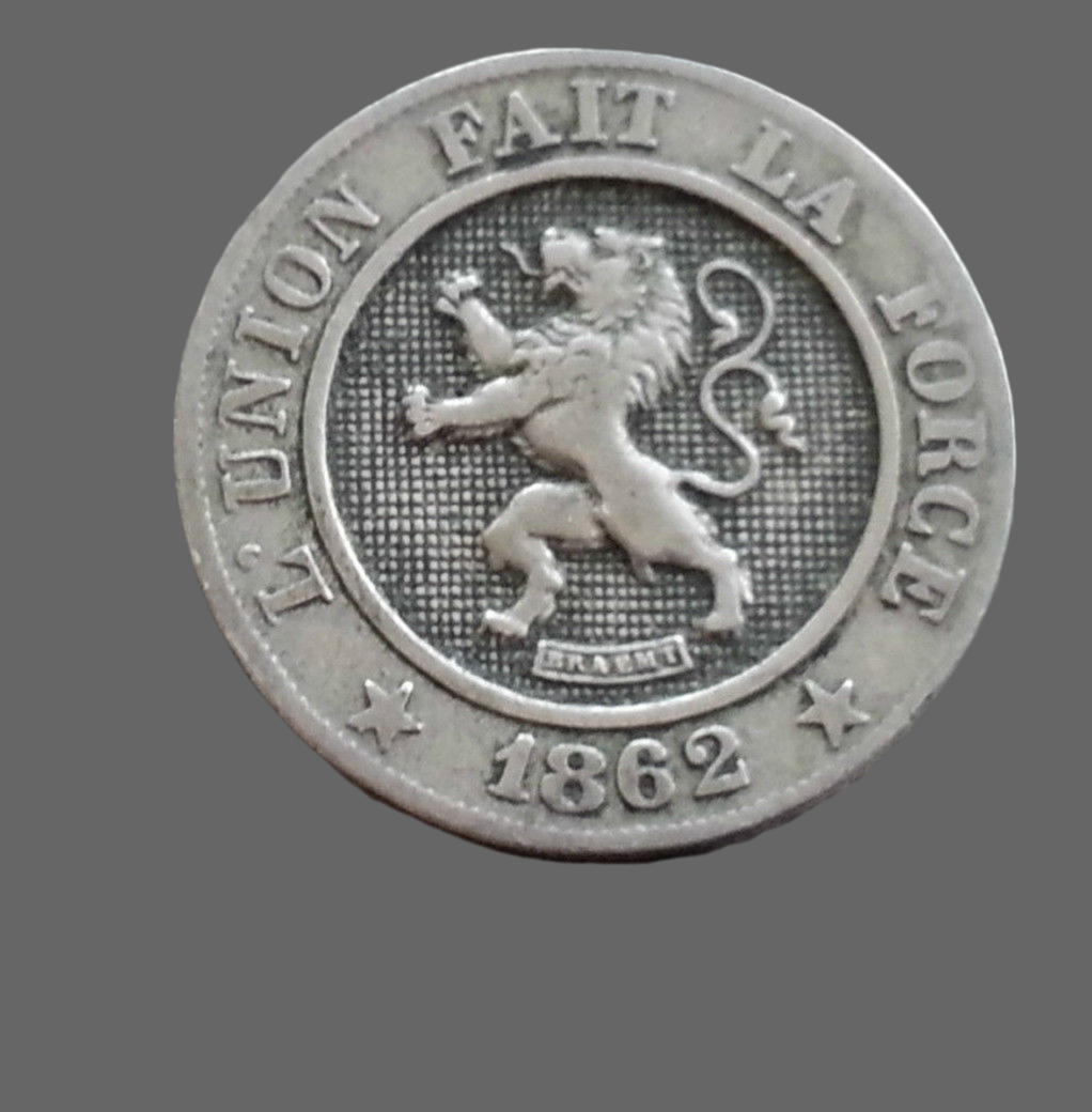 Moneda antigua de 1862 10 céntimos Léopold I de Bélgica león L'union fait la force