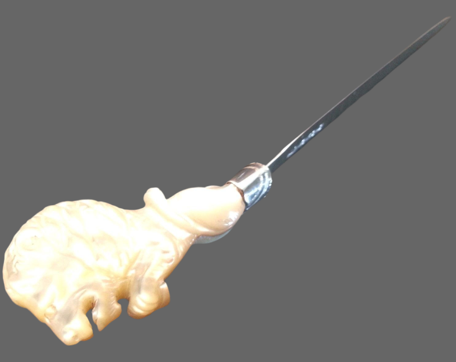 Vintage sterling silver letter opener Mother of pearl lion beast handle