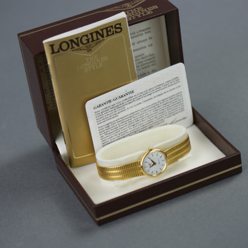 Longines Presence ladies quartz wristwatch 9ct gold case and bracelet