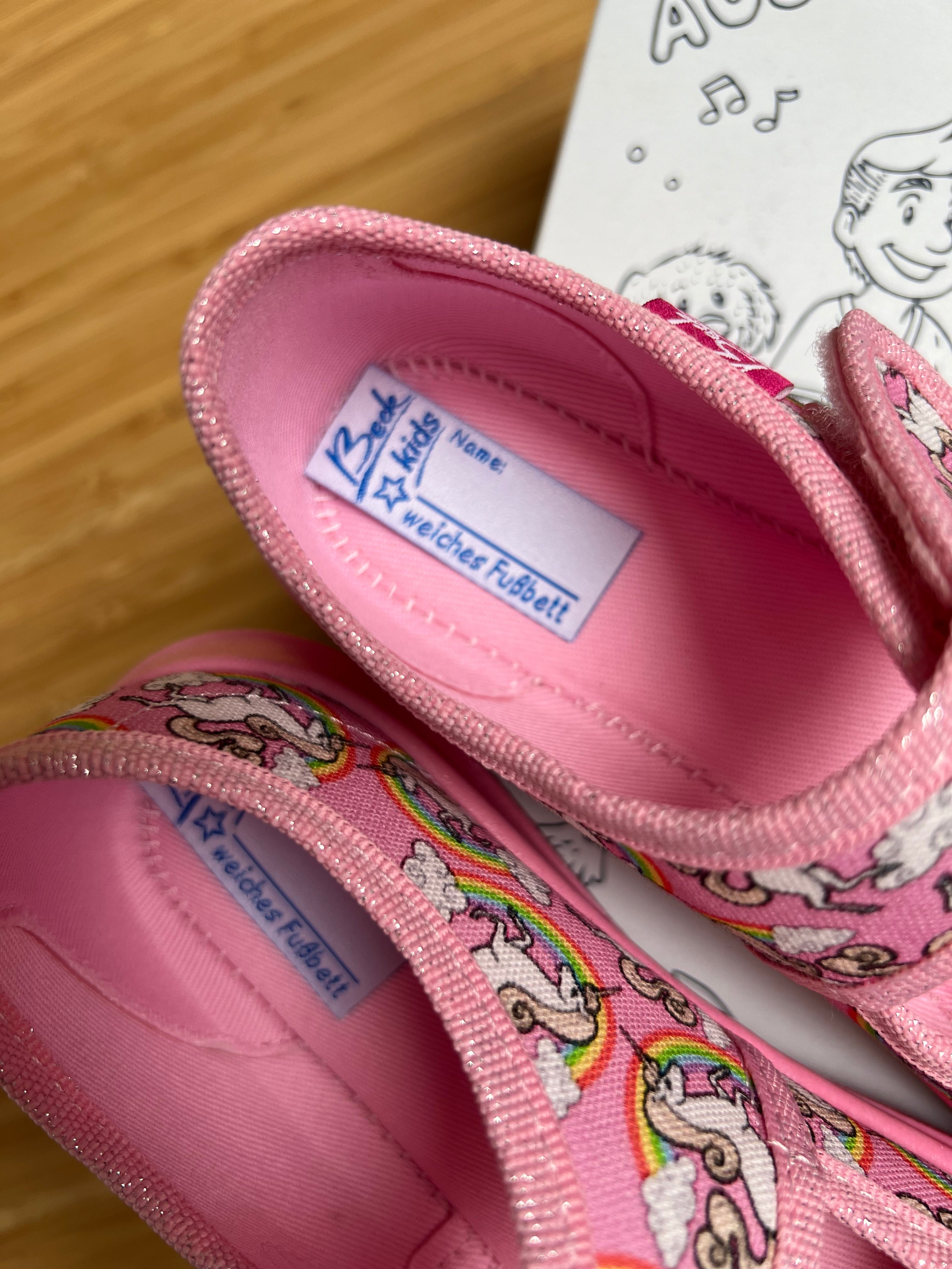 Beck Cotton Rainbow Pink Shoes White Unicorns UK kids Size 12 EU 31 slippers great for dancing or climbing