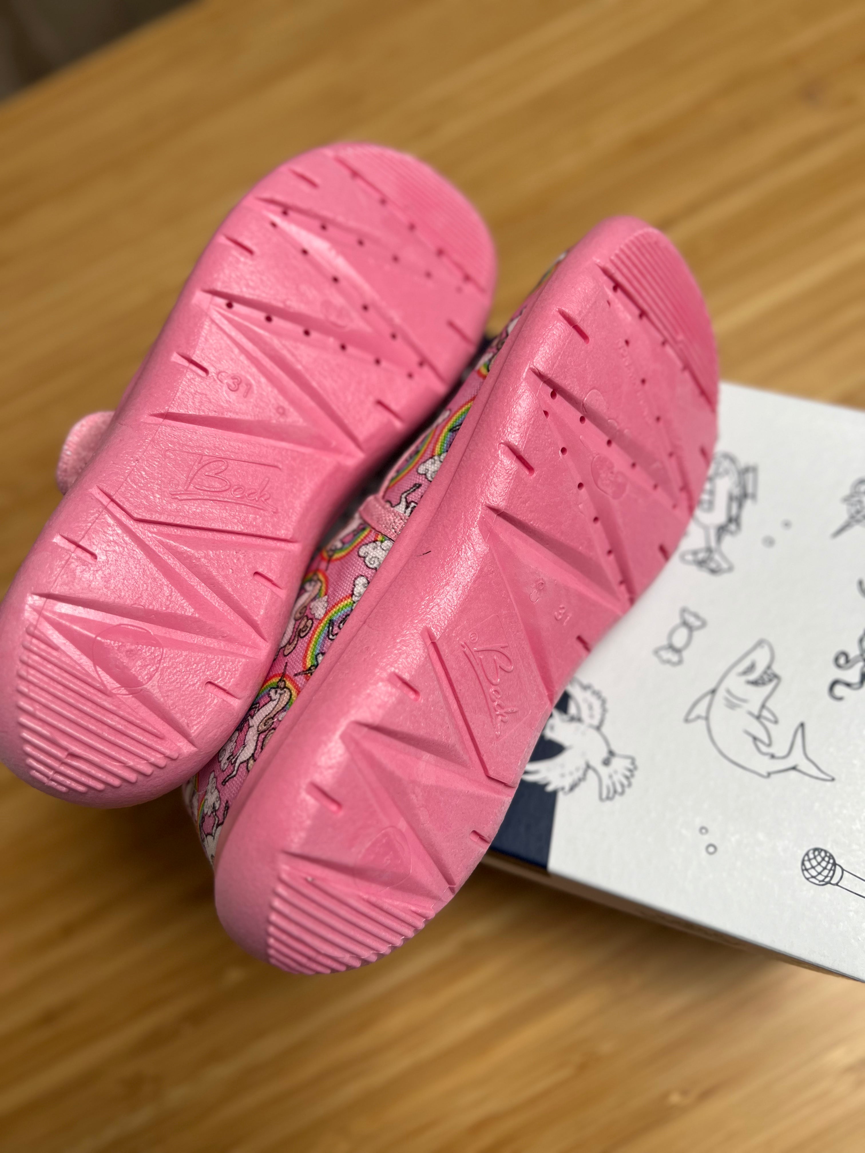 Beck Cotton Rainbow Pink Shoes White Unicorns UK kids Size 12 EU 31 slippers great for dancing or climbing