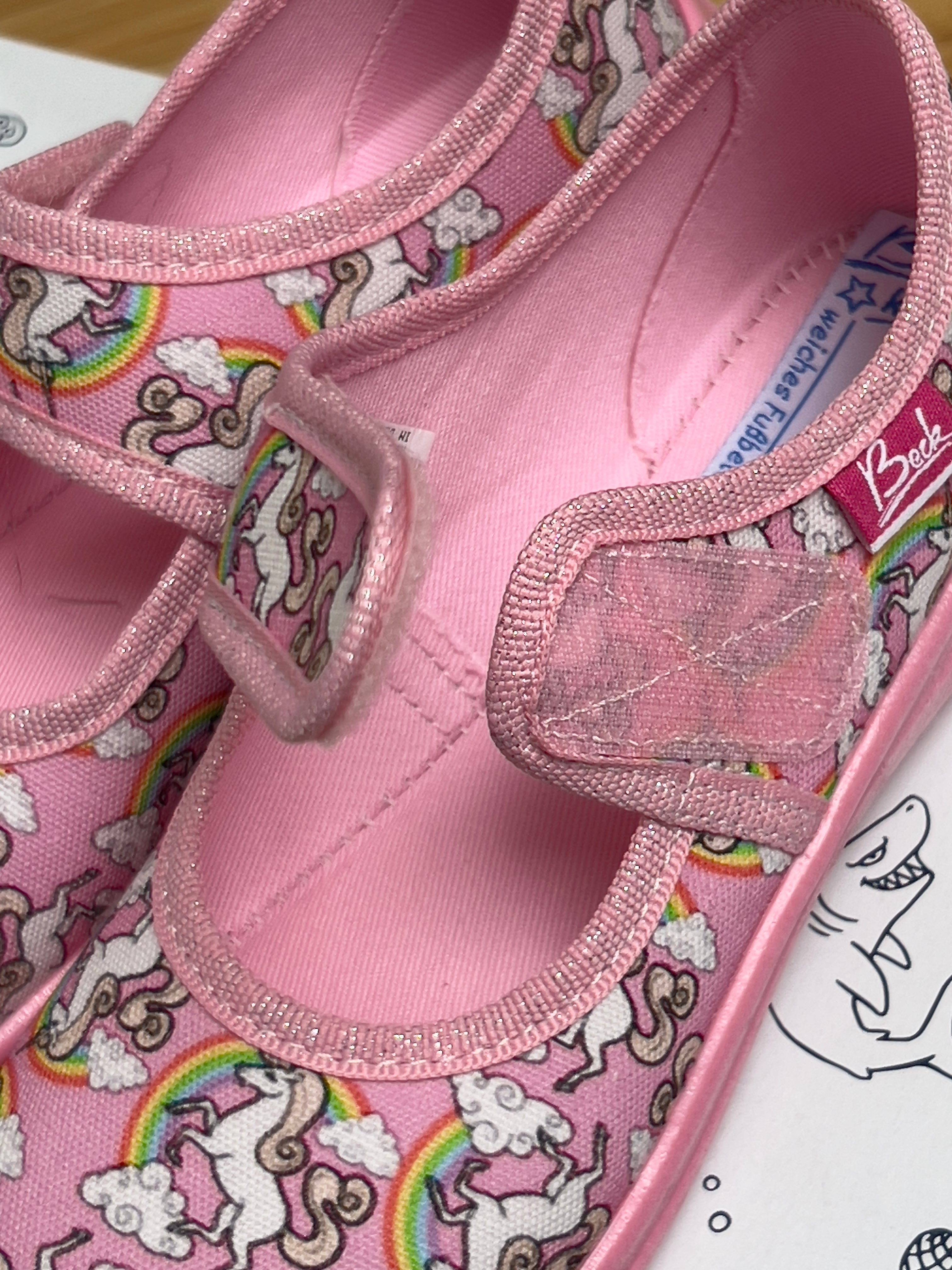 Beck Cotton Rainbow Pink Shoes White Unicorns UK kids Size 12 EU 31 slippers great for dancing or climbing