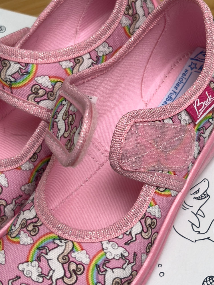 Beck Cotton Rainbow Slipper Pink Shoes White Unicorns UK kids Size 12 EU 31