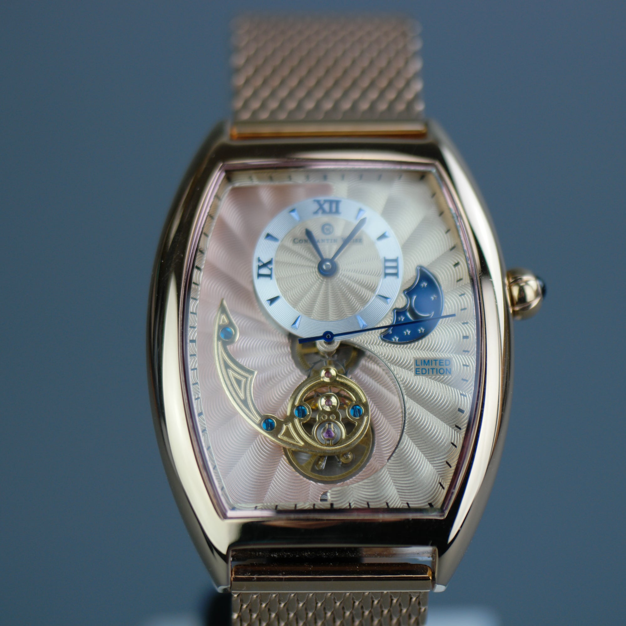 Constantin Weisz Limited Edition automatische vergoldete Armbanduhr mit Lederarmband 