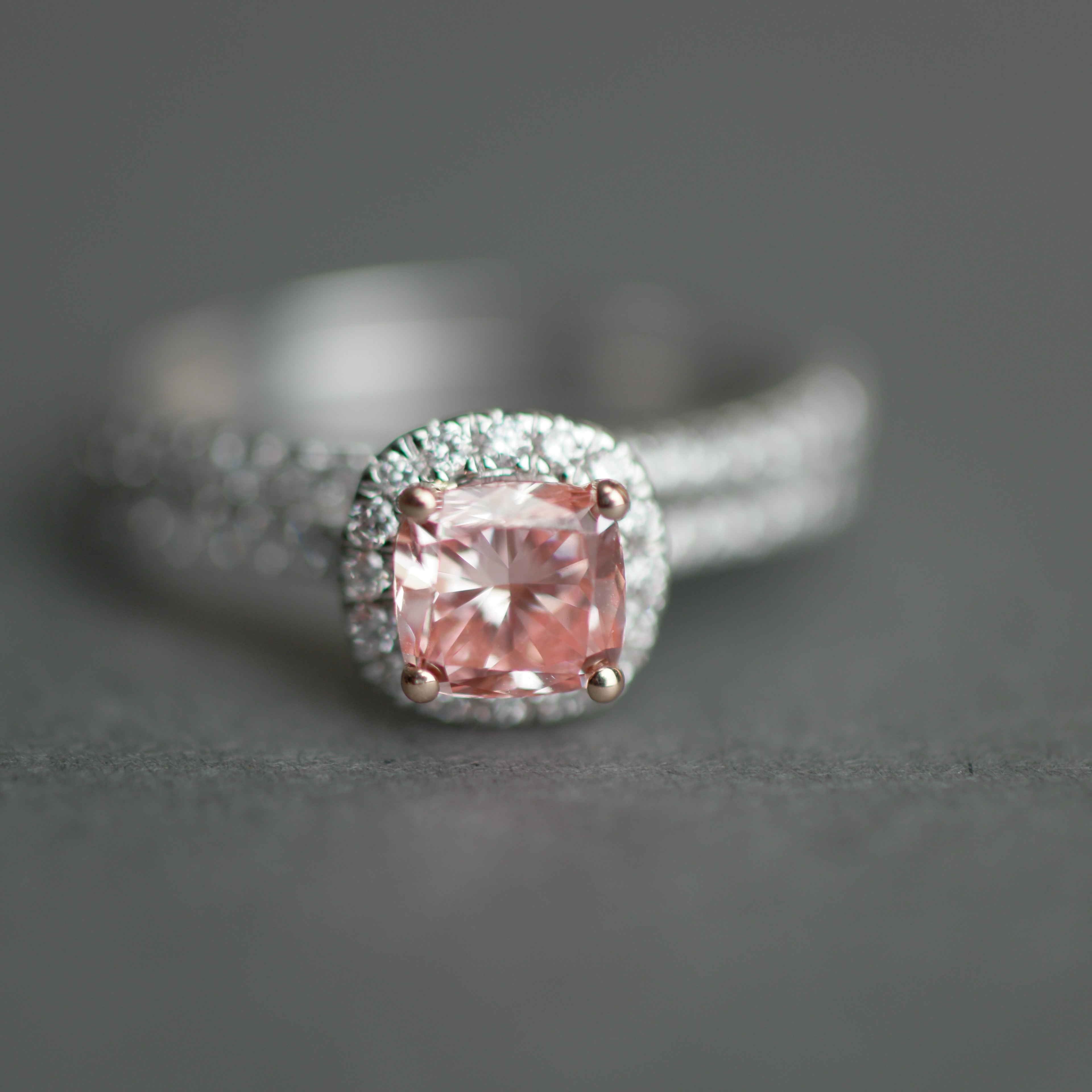 14ct White Gold 1.00ct Pink Cushion and 0.50ct White Round Lab-Grown Diamond Rings set