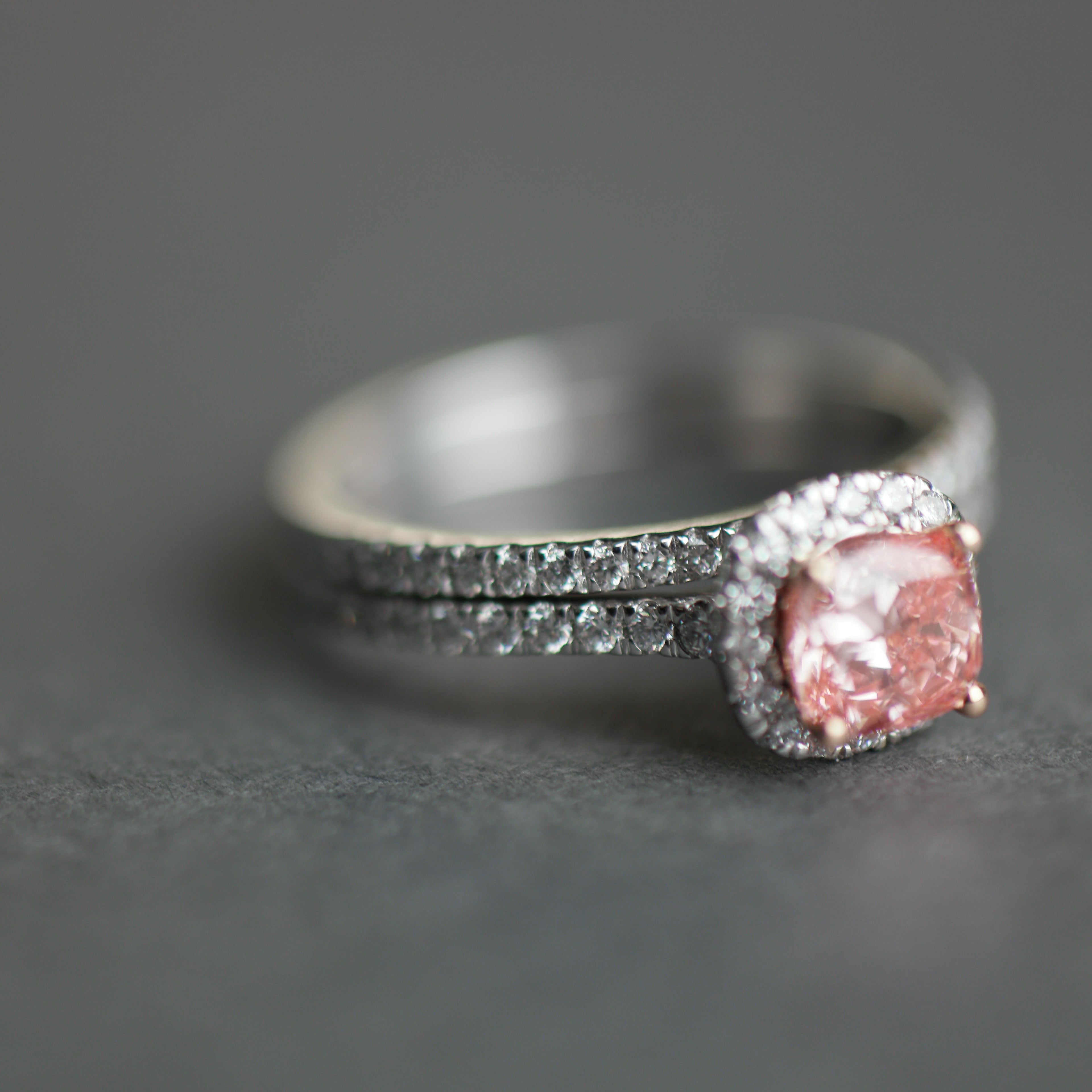 14ct White Gold 1.00ct Pink Cushion and 0.50ct White Round Lab-Grown Diamond Rings set