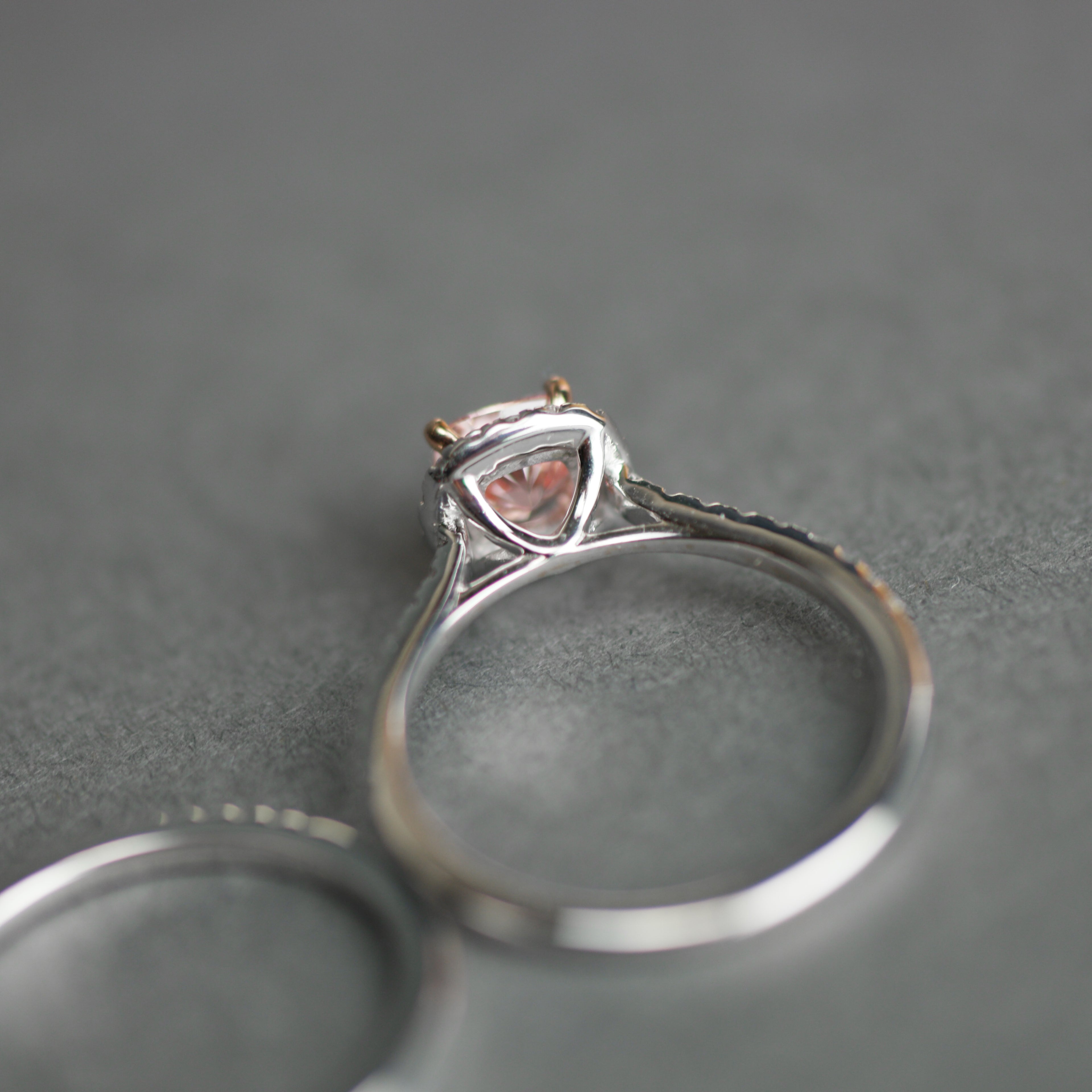 14ct White Gold 1.00ct Pink Cushion and 0.50ct White Round Lab-Grown Diamond Rings set