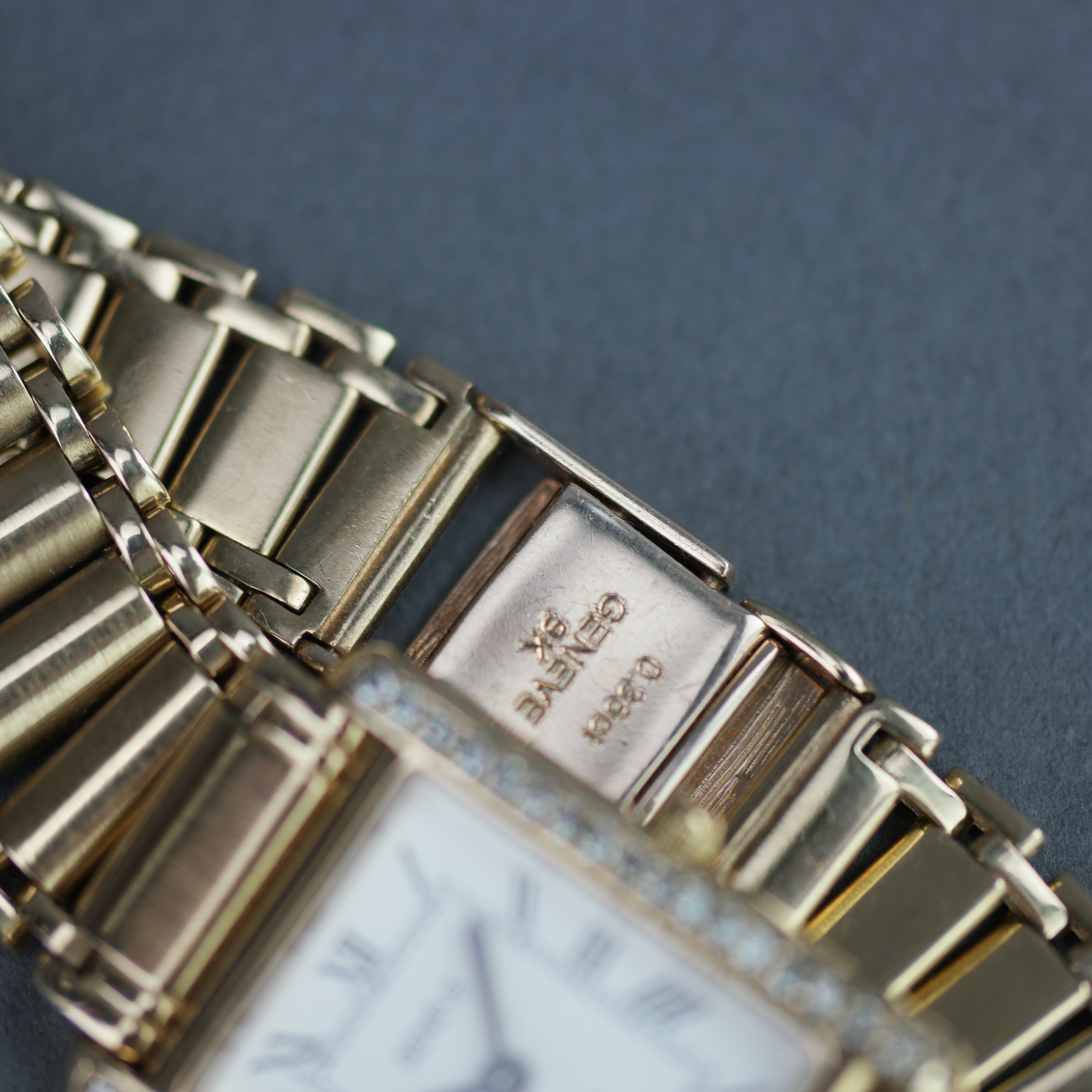 Geneve Ladies Solid 9ct Gold wristwatch - Diamond Bezel - Sapphire Crystal - Roman Dial - UK Hallmarked