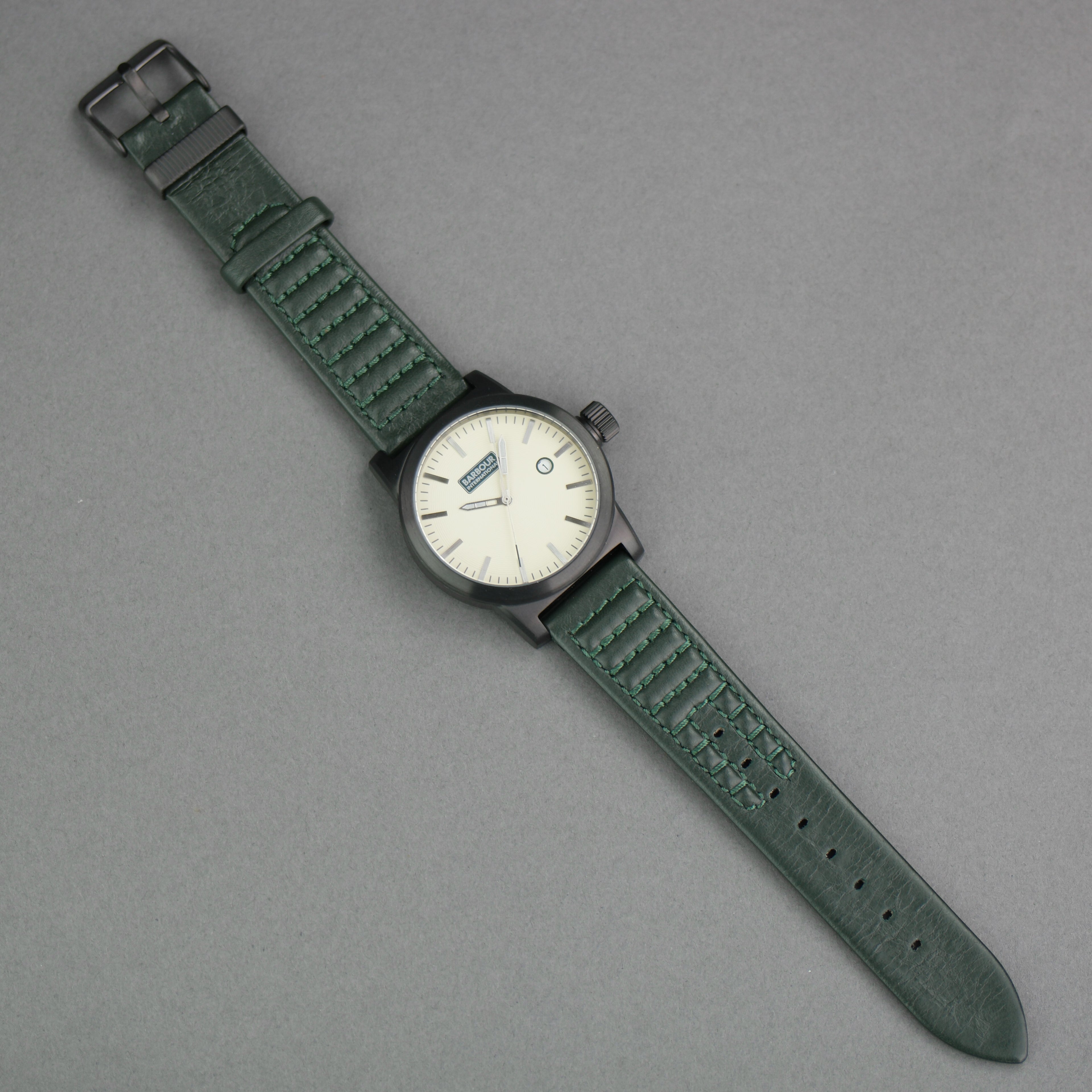Barbour International Halsted wrist watch brown dial with date and leather strap