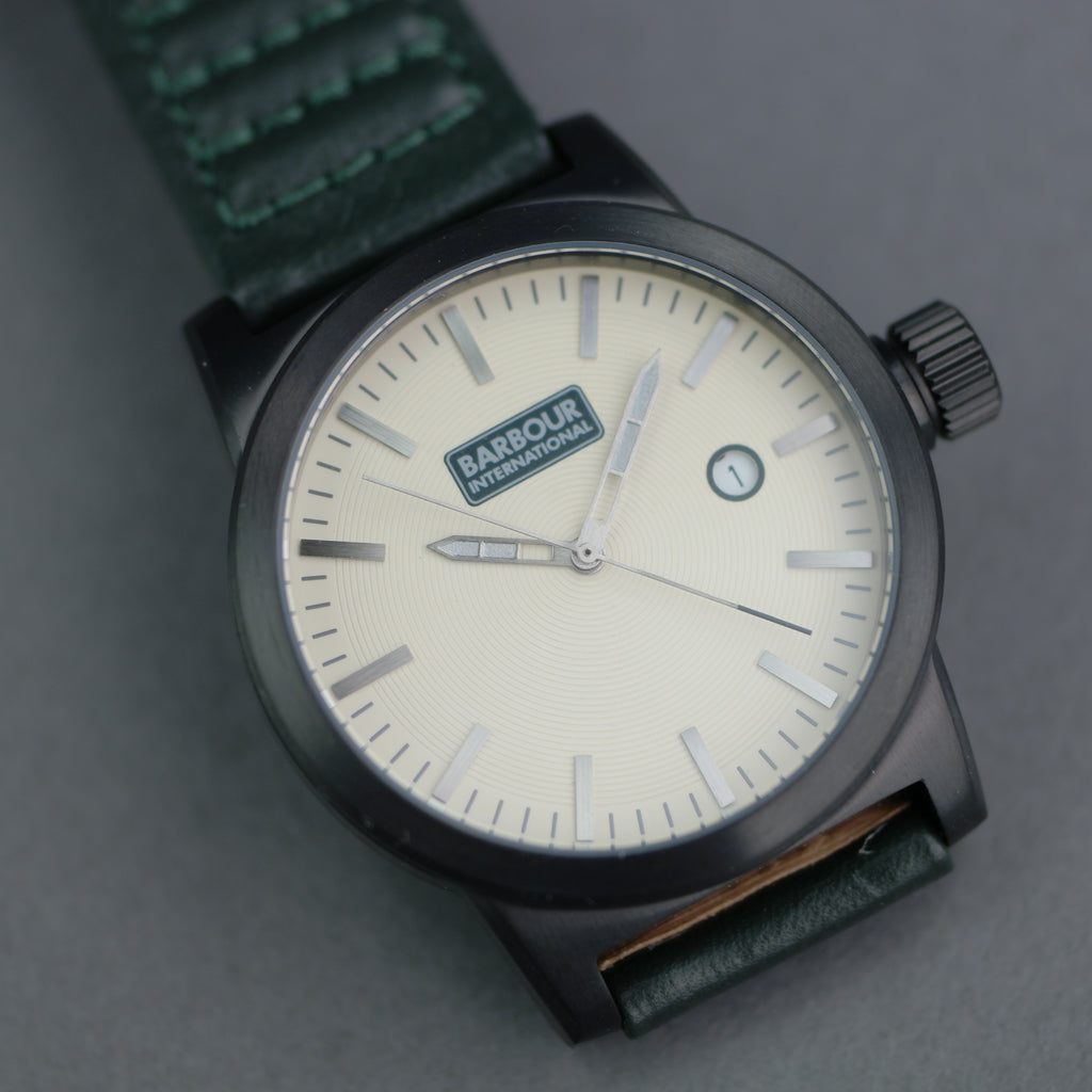Barbour International Halsted wrist watch brown dial with date and leather strap