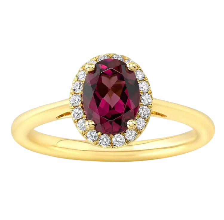 Oval Cut Garnet & 0.13ctw Diamond Ring, 14ct Yellow Gold