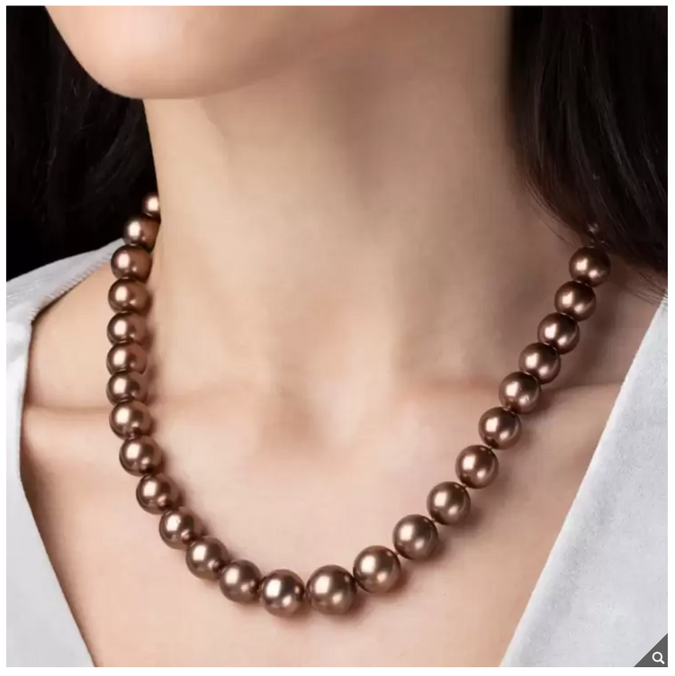 Treated Tahitian 10-12mm Chocolate Pearl Necklace, 18ct Yellow Gold clasp