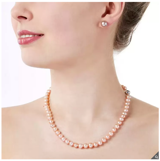 Peach Pearl Necklace 6-6.5mm Cultured Freshwater 18ct White Gold