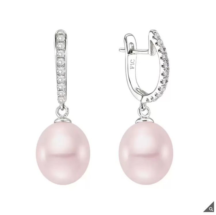 Pink Pearl & 0.16ctw Diamond Earrings 8.5-9mm Cultured Freshwater, 18ct White Gold