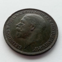 Vintage 1927 un centavo moneda del Imperio Británico George V Inglaterra
