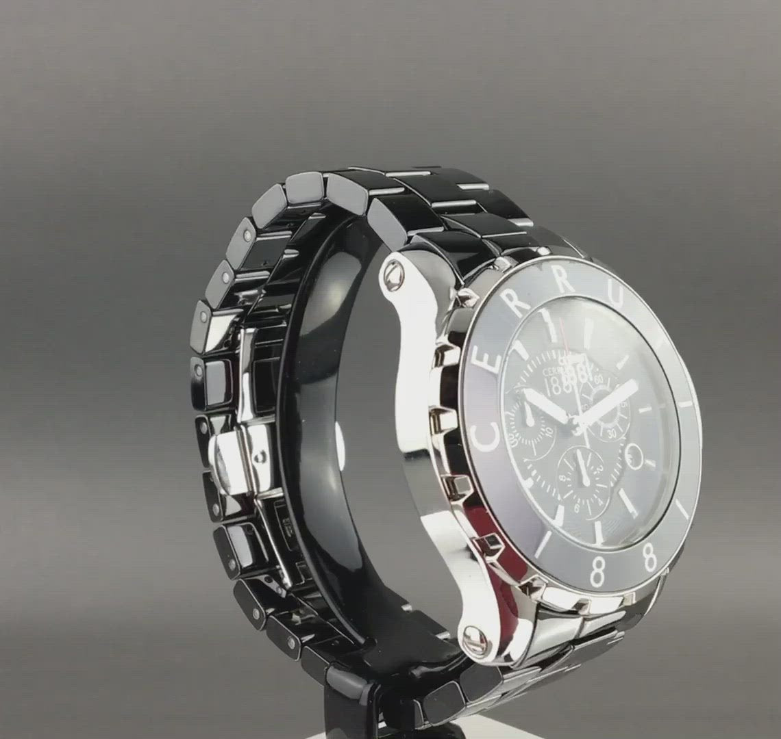 Cerruti 1881 Cronógrafo Reloj de pulsera de cerámica negro con brazalete