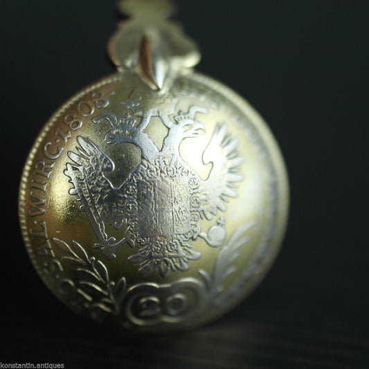 Antiguo 1808 plata maciza chapada en oro 20 cuchara de moneda Kreuzer Franciscvs Imperio Austriaco 800