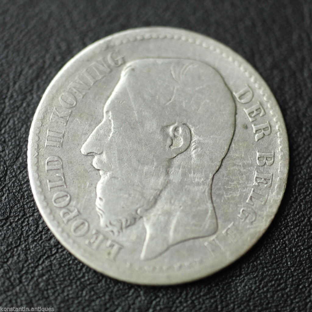 Antigua moneda de plata maciza de 1887 1 franco Leopoldo II Koning Der Belgen Eendracht Maakt Ma