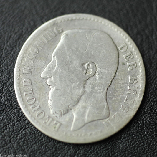 Antique 1887 solid silver coin 1 franc Leopold II Koning Der Belgen Eendracht Maakt Ma